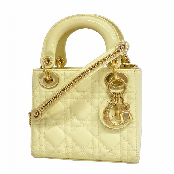 Christian Dior Cannage Lady Enamel Handbag in White Champagne - Picture 1 of 12